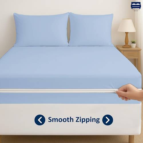 3pcs solid color brushed thickened zipper full coverage mattress protector fitted sheet and pillowcase set breathable machine washable retains shape home bedding one fitted sheet of pillowcases