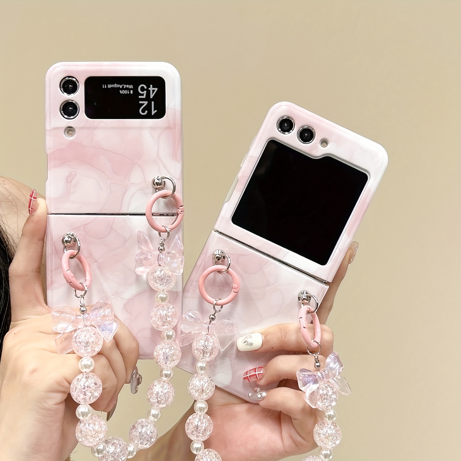 

Simple Small Fresh Rendering With Same Color Series Crystal Bow Bracelet Phone Protective Case For Samsung Folding Screen Z Flip3 Z Flip4 Z Flip5