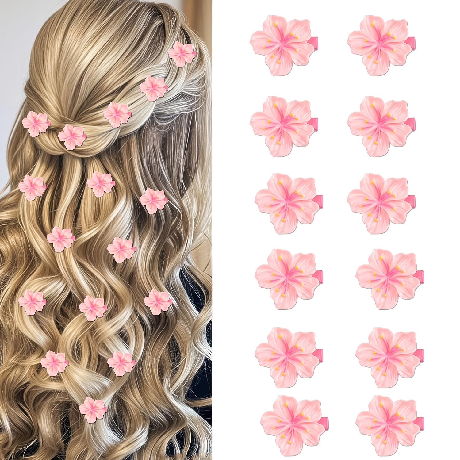 TEMU 12 stuks Dames Haar Clips Roze Kersenbloesem Kleine Haarclips Schattige Temperament Bloem Gebroken Haar Pony Clip Veelzijdige Zijclip Zachtje