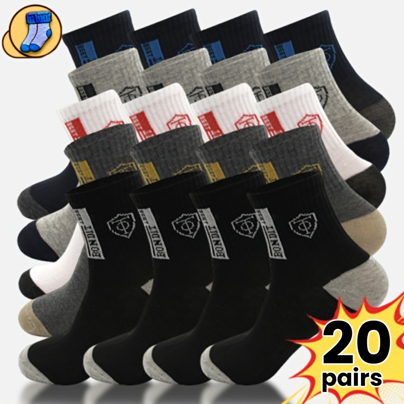 

20pairs Men's Sports Socks Comfortable Breathable Autumn And Winter Warm Socks