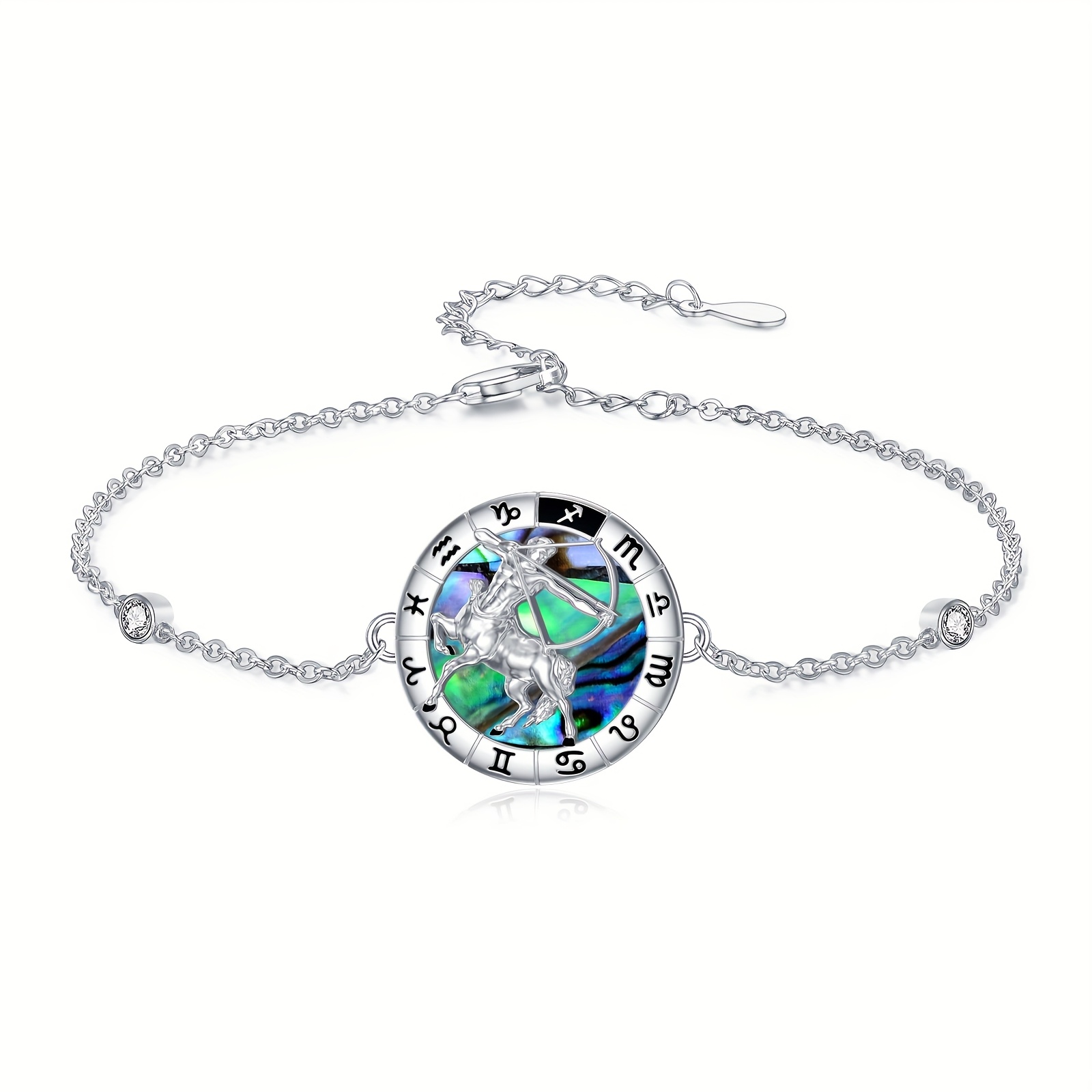 Image of 12 Zodiac Sign Bracelets 925 Sterling Silver Synthetic Abalone Shell Pendant Bracelet Constellations Astrology Birthday Jewelry Gifts For Women S
