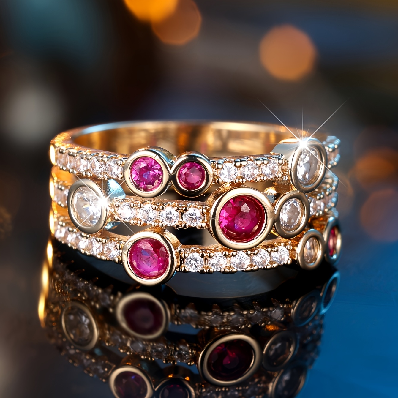 Bohemian Copper Inlaid Zirconia Ring, Unisex Fashion