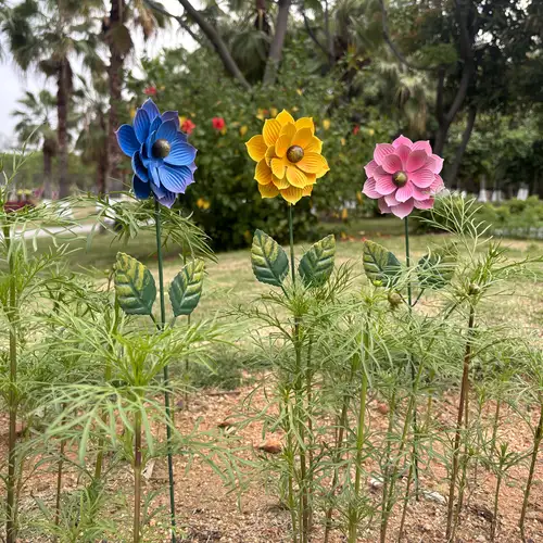 3 Stück Bodeneinsatz Metall-Blumen aus Eisen, kreative Blumen, Steckbare Außendekoration für Rasen, Eisende Deko für Frühling und Sommer Gartenstecker Farbige Blumengarten-Einlagen