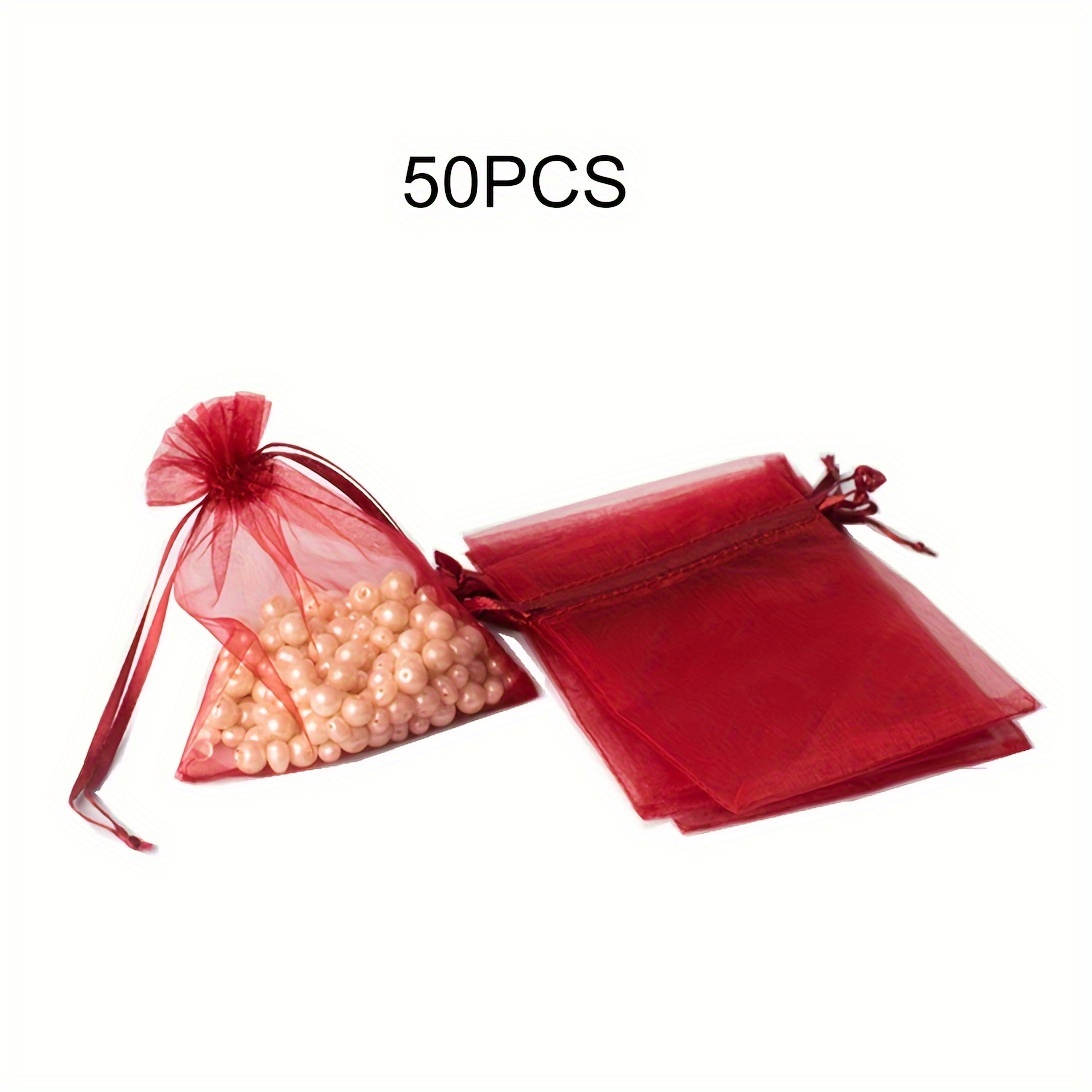 E-shop 50 Stück Organza-Kordelzugbeutel, Burgunder-Verpackungsbeutel, Schmuckperlen-Aufbewahrung, Geschenkverpackungsbeutel, Party