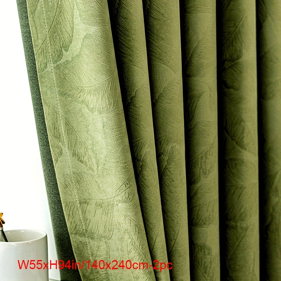 2pcs 90% Blackout Curtain Leaf Pattern Velvet Fabrics Curtains For Living Room, Bedchamber, Office, Hotel, High Quality Curtains