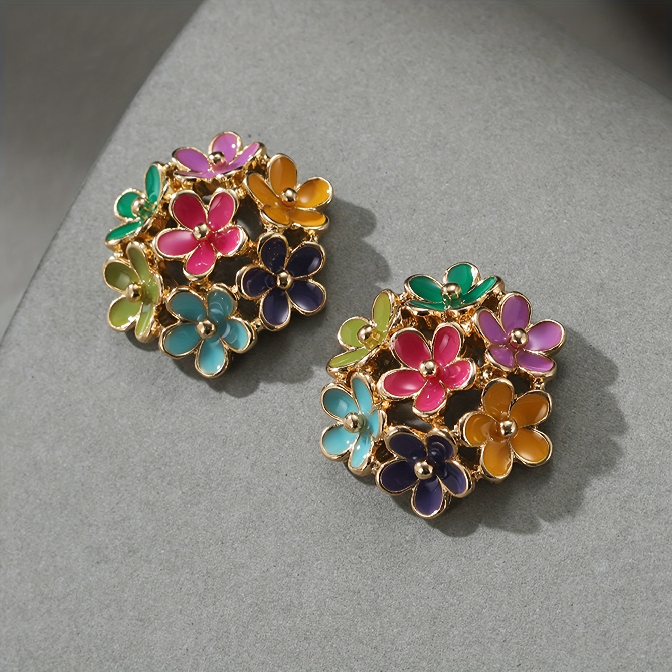 

Floral Enamel Stud Earrings For Women, Elegant And Sweet Bouquet Design, Perfect For Holiday, Birthday, Date, Dance, Banquet, Wedding, Party, Vacation, Shopping, Business, Everyday Wear Accessories