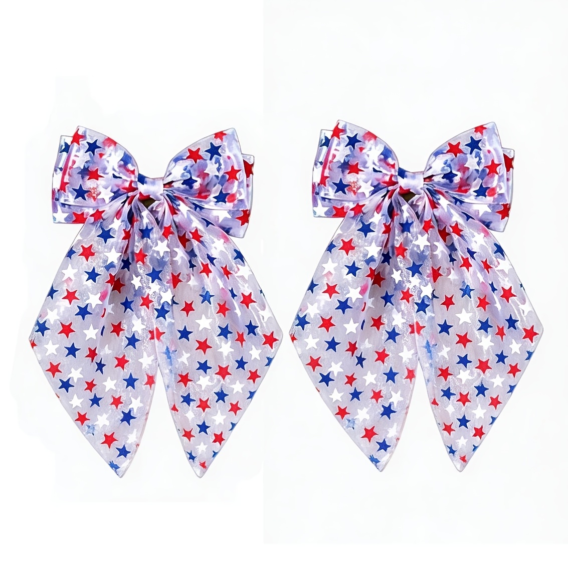 TEMU 2pcs Hair Bow Clips For Women Elegant American Flag Stars Hairpins Nonslip Clips Additions For Women Day
