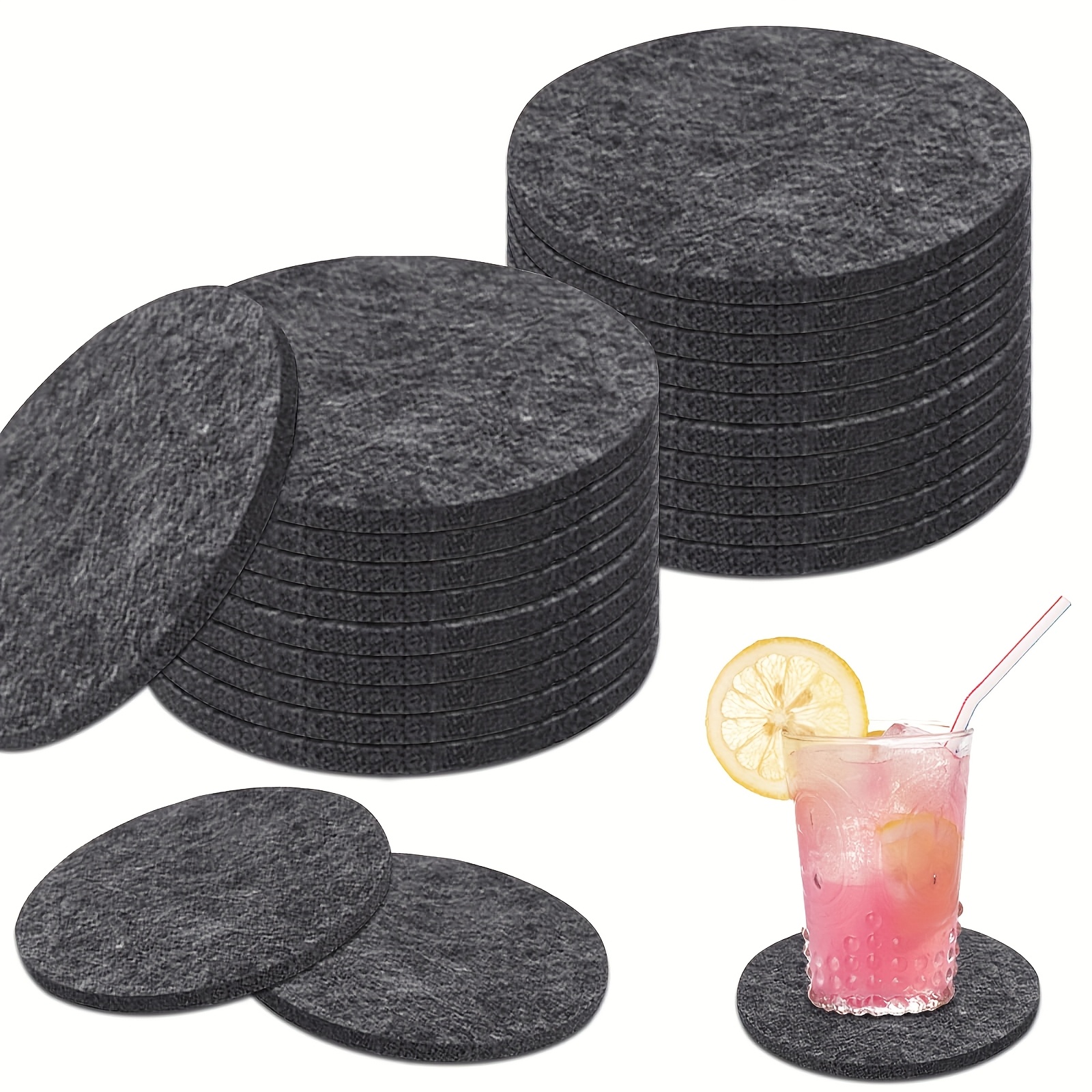 Image of 20pcs Round Felt Coasters Set - Washable, Non-slip, Heat-resistant, Ideal For Glass Cups, , And Bars, Perfect For Use, Coasters, Coaster Set, Coaster For Glass, Coaster For Cup