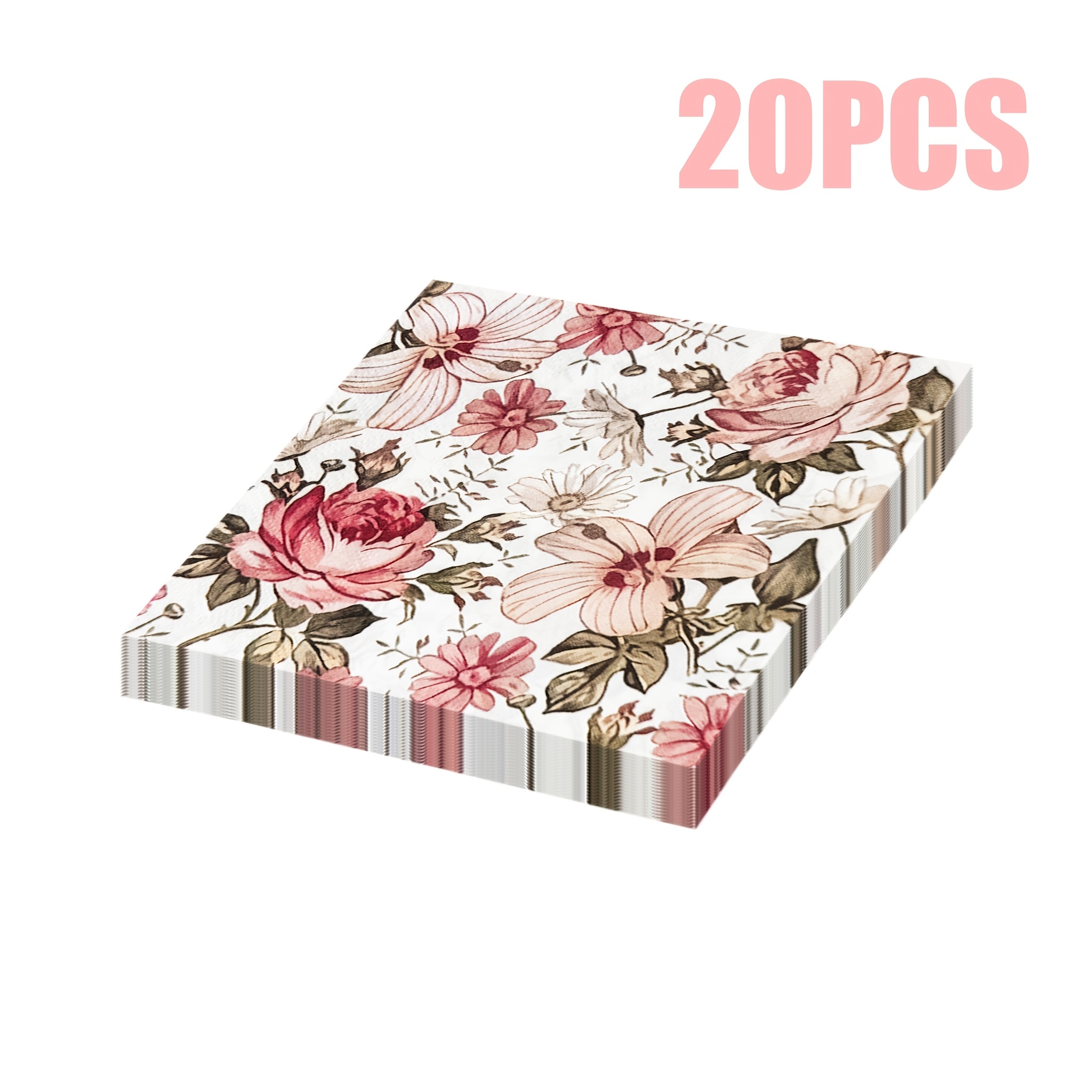 TEMU Lot de 20 serviettes jetables 2 épaisseurs, motif floral à encre multicolore | Convient pour , anniversaires, goûter, déjeuner et décorations de