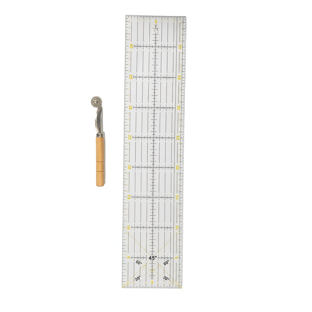 Prozorno akrilno ravnilo za quiltanje, x 10 cm (17,72 x 3,94 palca), z mrežo, vključuje kolesce za risanje. Primerno za šivanje, quiltanje,