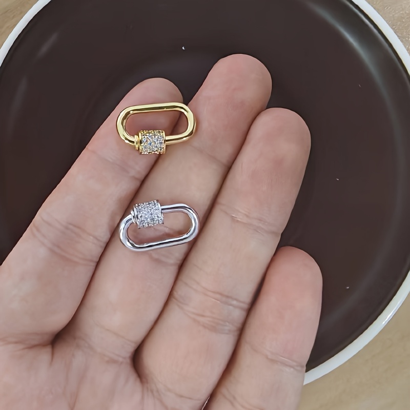 Image of 1/2pcs Oval Screw Lock Charms Lock Clip Micro Pave Cubic Screw Necklace Link Connector Golden Snap Clips Silvery Hook Clasp For Keychain Jewelry Making Findings.
