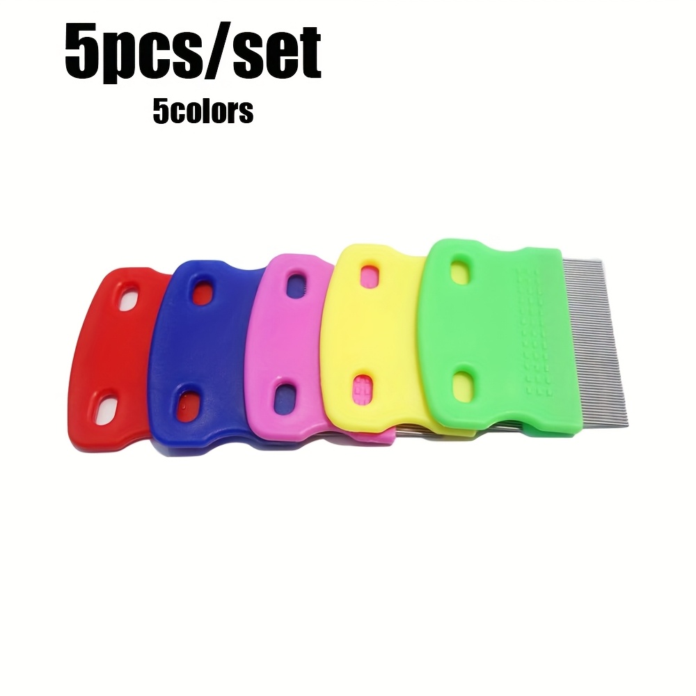 TEMU 5pcs/set 5 Colors Flea Comb, Stainless Cat Grooming Combs With Rounded Teeth, Professional Pet Tear Stain Remover Dematting Tool For , Medium &