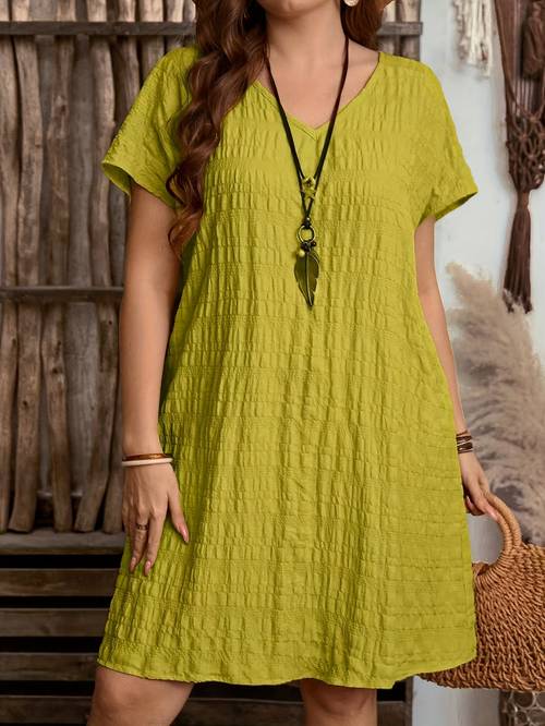 plus size middle eastern plus size single piece v neck solid color fashionable european and american ethnic style loose fitting short sleeve dress