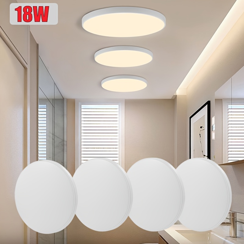 4 Pack 18w Modern Led Ceiling Light Led Panel Light, Warm White 3000k, Flat Mount Ceiling Light, Round Light, Suitable For Living Room, Bedroom, Dining Room, Office, Hallway, Closet, Balcony