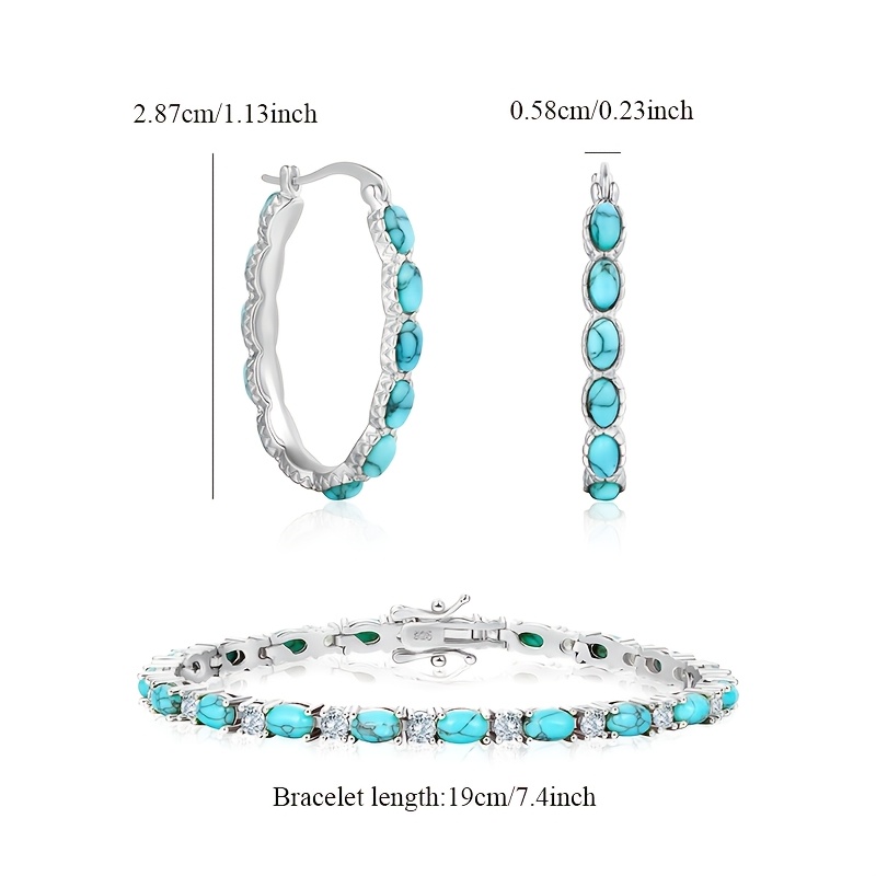 925 Jewelry Set Women Jewelry Turquoise Bracelet Earrings Two-piece Luxury Elegant Gift For Ladies Christmas, Mother's Day, Valentine's Day Gift With A Box On Night.