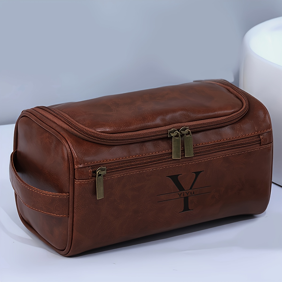 custom initial letter synthetic leather toiletry bag Temu Canada
