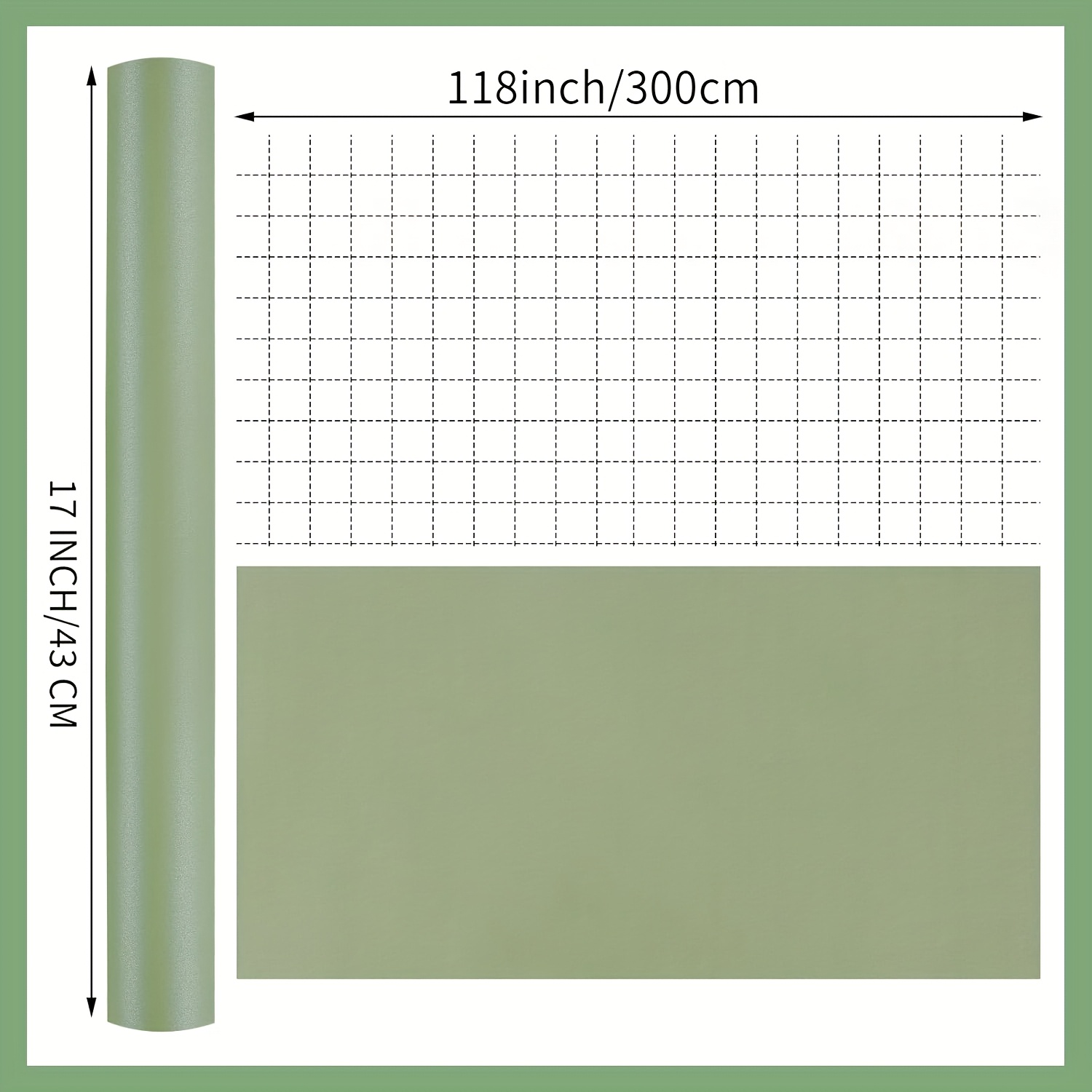 TEMU Rouleau de papier d'emballage vert 43.18Cm X 300Cm Papier d'emballage cadeau Papier d'emballage vert adapté aux , fêtes de , anniversaires,