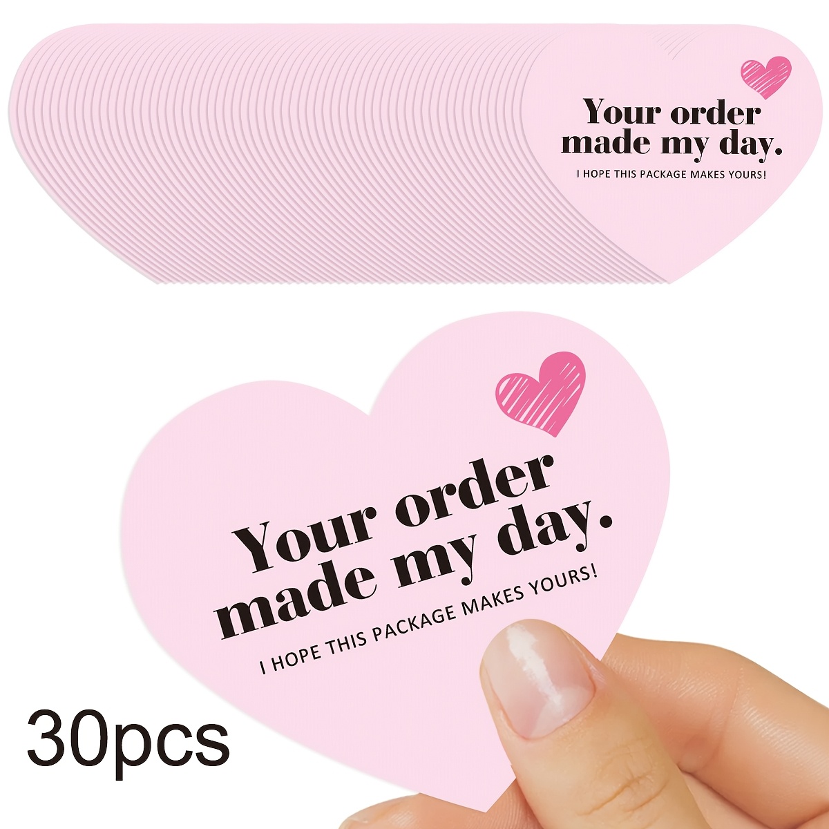 TEMU 30pcs Heart-shaped Thank You Cards, Creative Thank You Cards, Essential For Thanking Customers, "your My Day" Text Heart-shaped After- Thank You