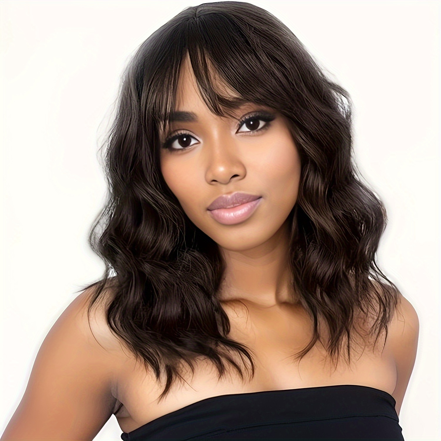 

16 Inch Synthetic Fiber Coffee Colored Small Wave Natural Bangs Wig, A Perfect And Look