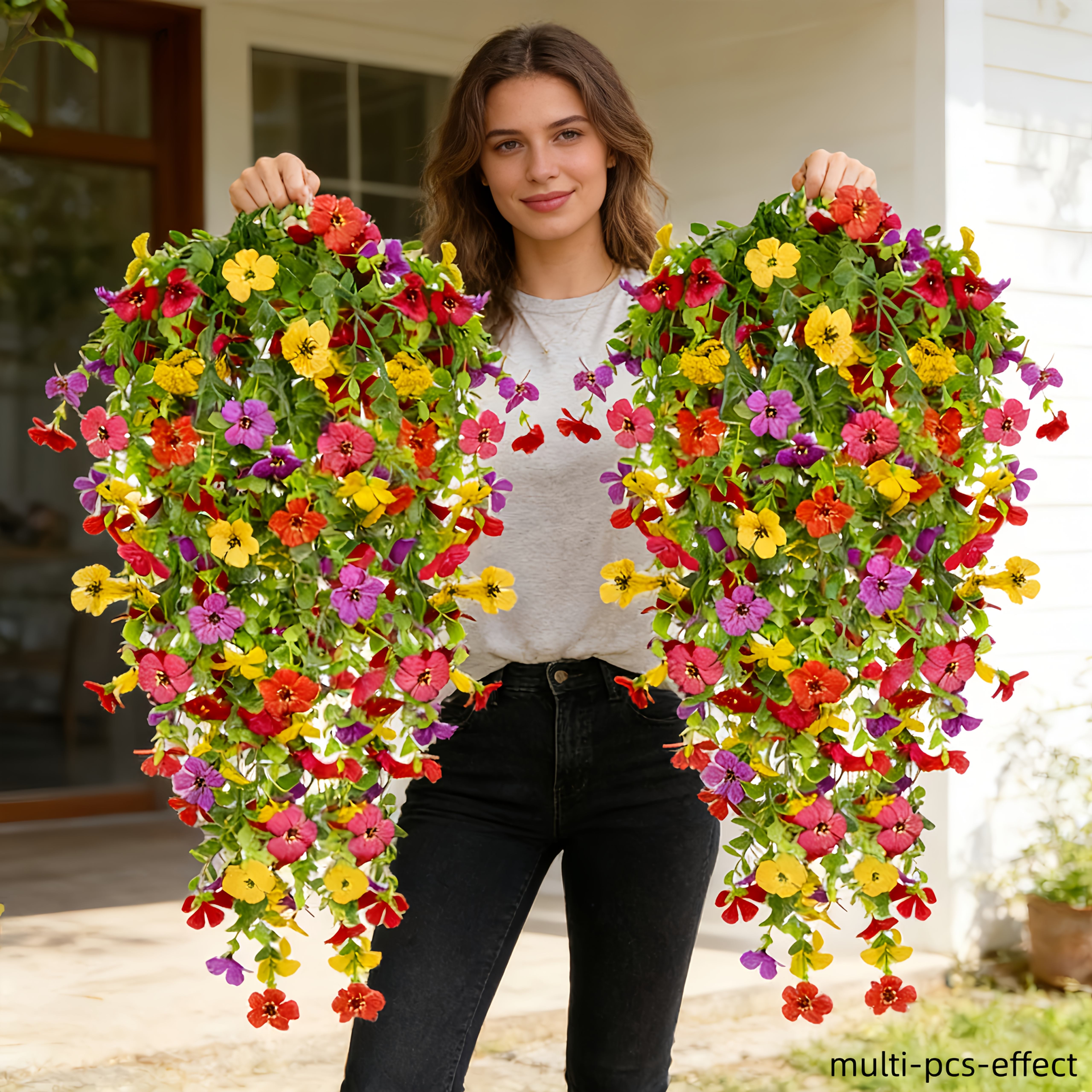 2pcs large realistic spring summer   hanging flowers lifelike bouquet and home   resistant for indoor outdoor holiday decoration and   holiday ornaments artificial flowers outdoor decor home decor decorative vines