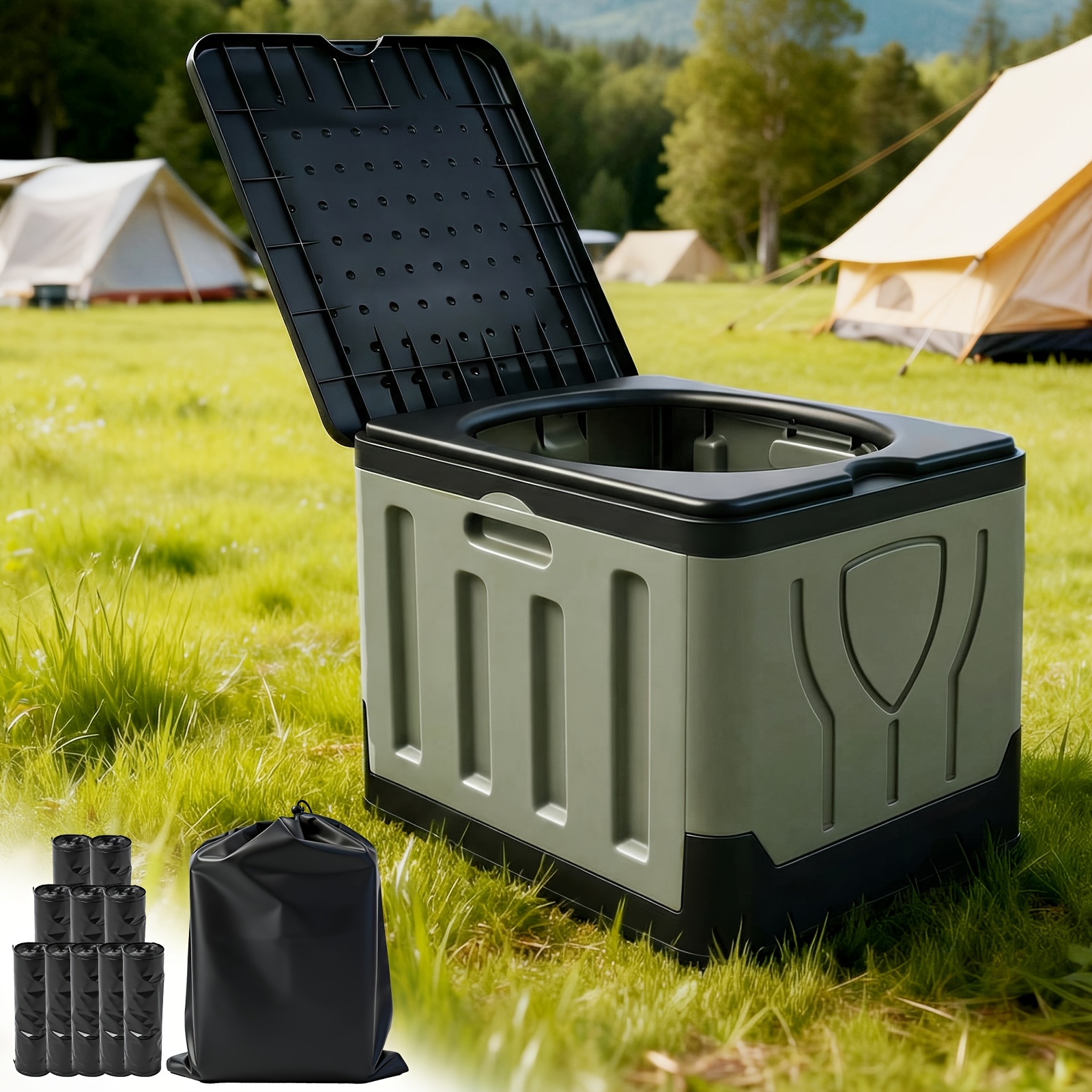 Foldable Camping Toilet Mobile Travel Toilet Up To 100kg Load Capacity | Multifunctional Outdoor Toilet For Camping Fishing Car Emergency | Includes Toilet Bag & Storage Bag, Space- Foldable