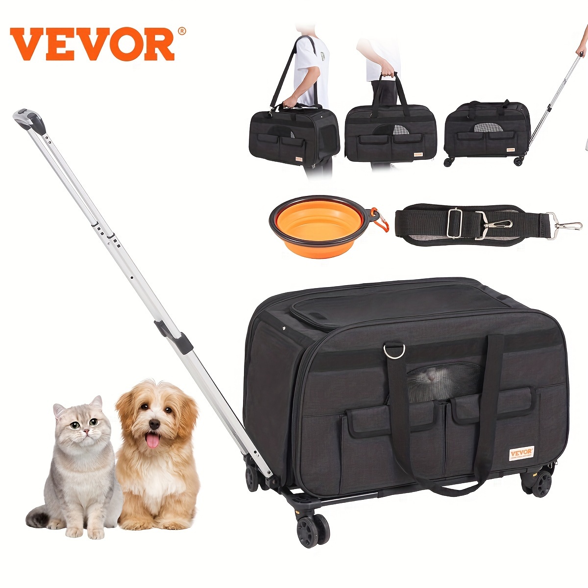 

Vevor Large Carrier With Wheels For Upto 35lbs, Carrier With Detachable Rod Platform And Upgraded Wheels, Foldable Dog Travel Carrier With Detachable Trolley&upgraded Wheels, Black