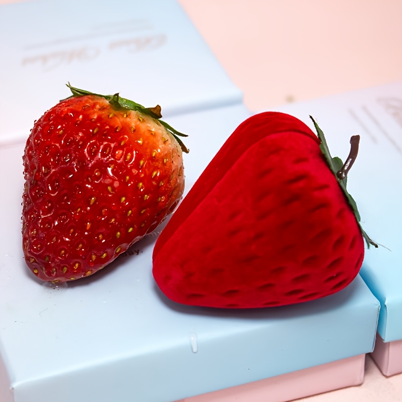 Cute Strawberry Jewelry Box for Rings, Plush Gift Packaging