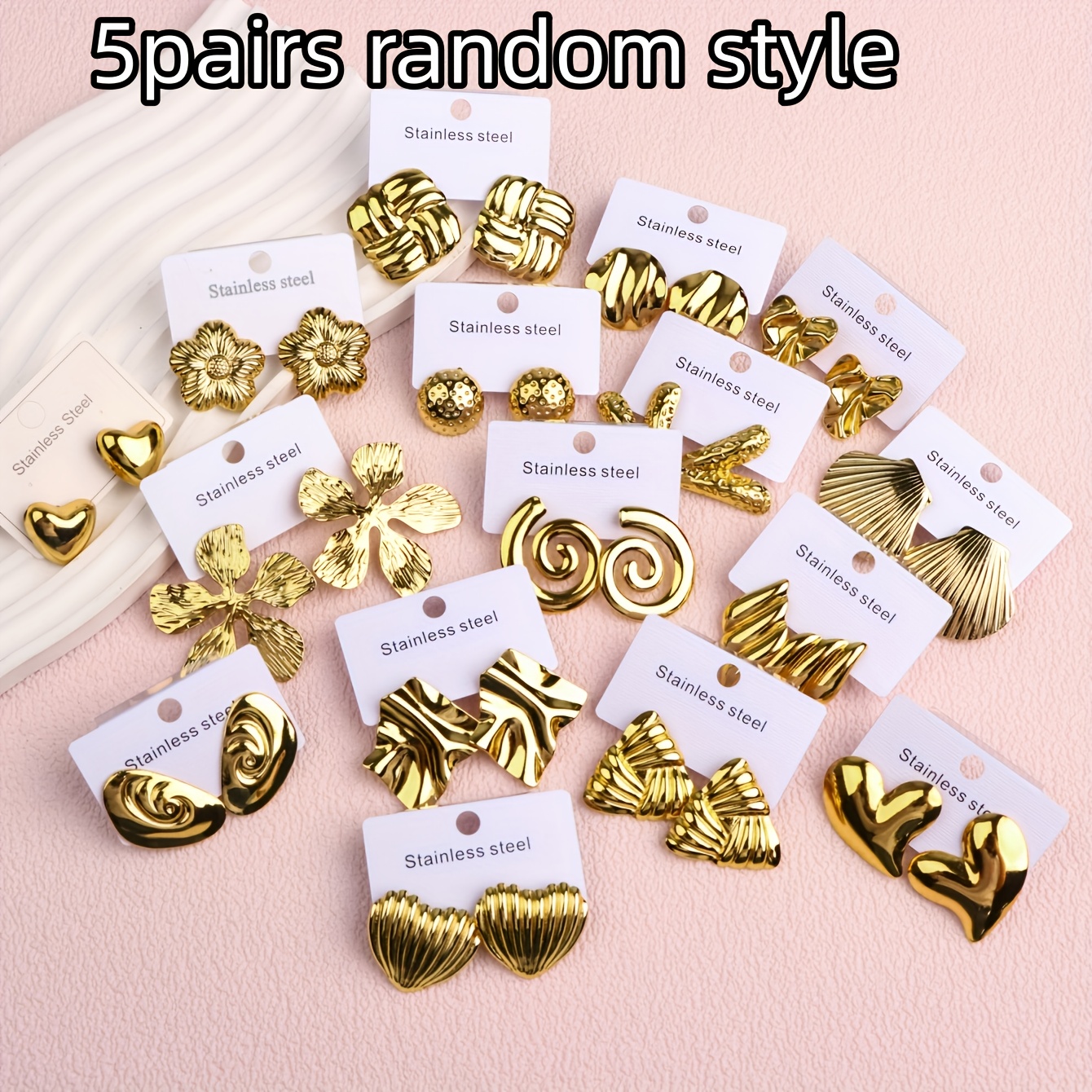 E-shop 5 Paar Retro Mode Unregelmäßige Edelstahl Ohrringe für Damen, Blumenförmige Ohrringe, Tägliche Hochzeitsfeiern Schmuck, Urlaubsgeschenke
