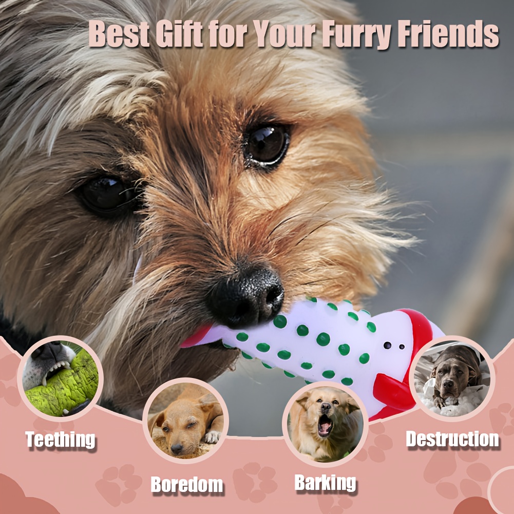 Squeaky Christmas Dog Dumbbell with Santa & Puppy Design