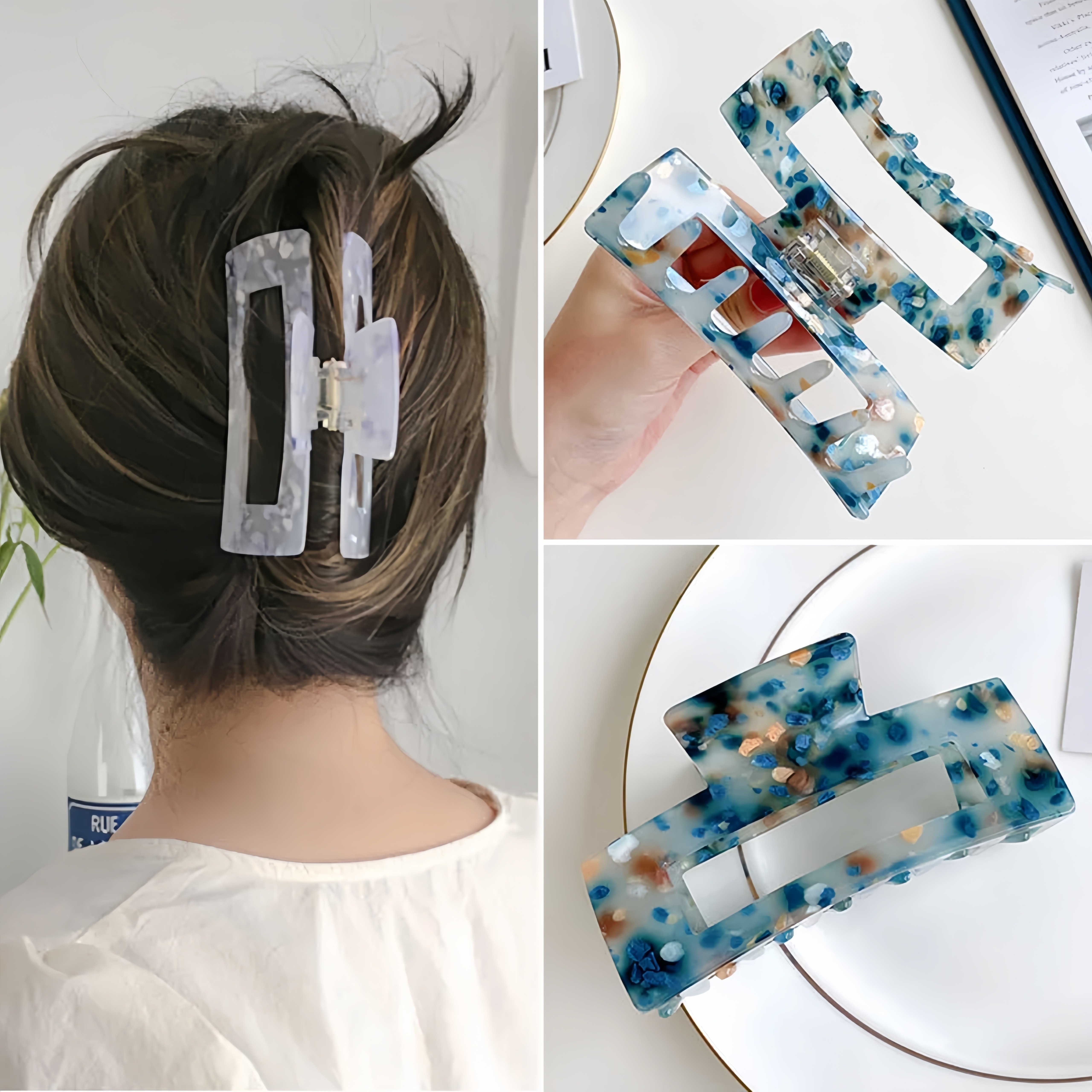 

Elegant Acrylic Rectangular Hairpin For Women, Hollow Mixed Color Oblong Hair Clip, Single Piece For On Back Of Head