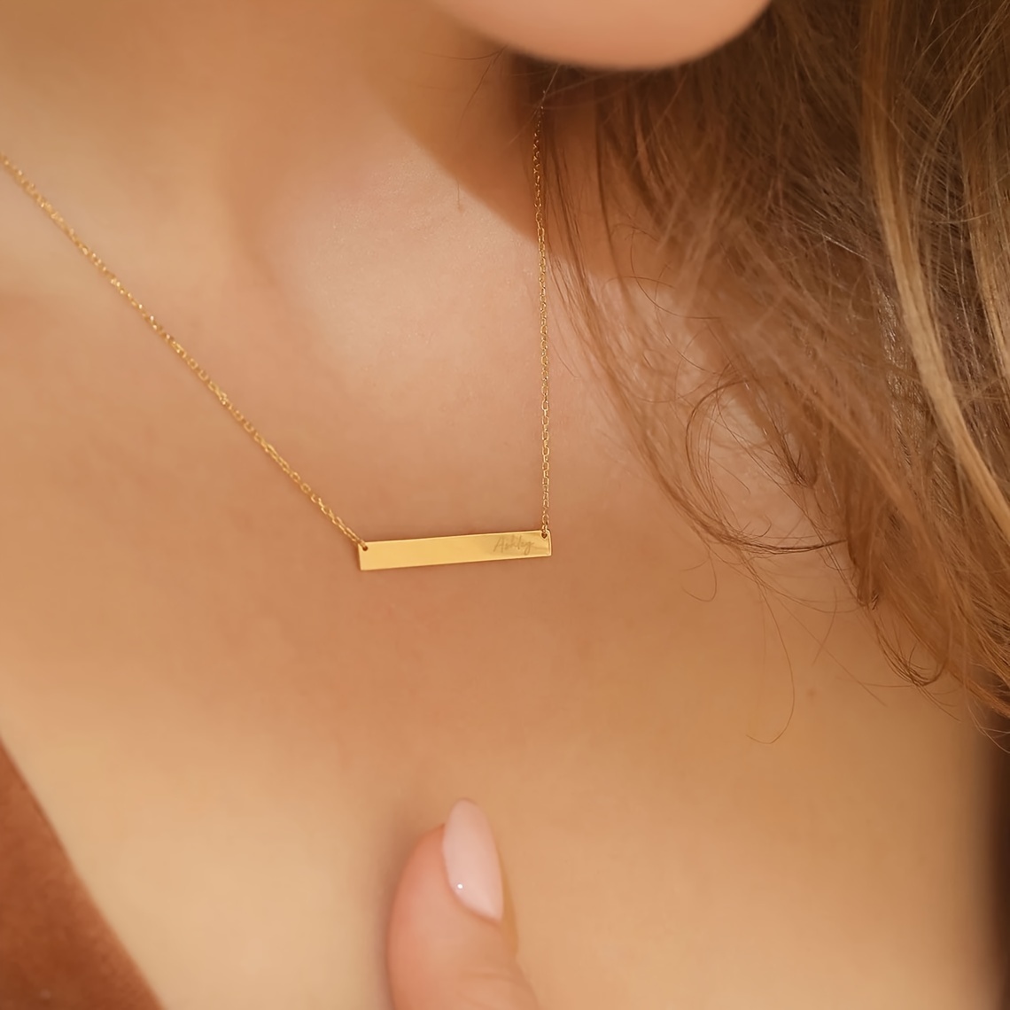 

18k Personalized Bar Necklace, Handwriting Necklace, , , Christmas