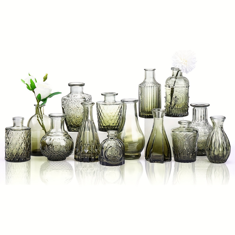 

Superlele 14 Pcs Of Small Vase Glass Flower Bottle Set Bulk, Gradient Green Vase For Decoration, Mini Retro Glass Vase For Wedding Home Dining Party Decoration, Christmas Decoration