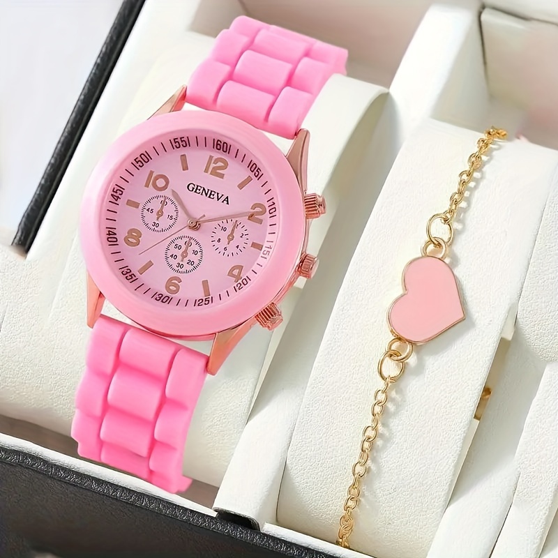 

2 Pcs Wrist Watches Silicone Casual Strap Silicone Pointer And Bracelet Perfect For Teenagers