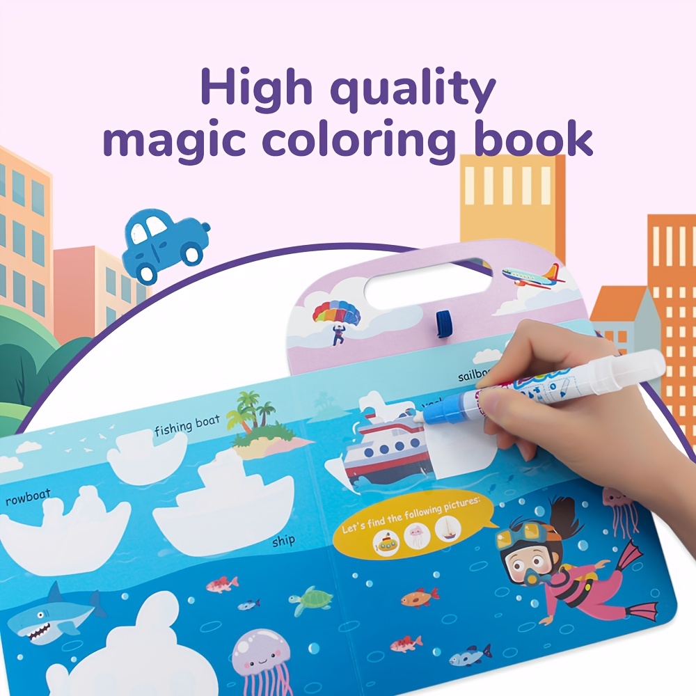 Transportation Magic Water Book, Mess-Free & Reusable Painting Book, Learning Toy& Educational Coloring Book for Ages 3+, Ideal Holiday, Birthday, Travel& Home Activity Gift for Preschool, Youngster