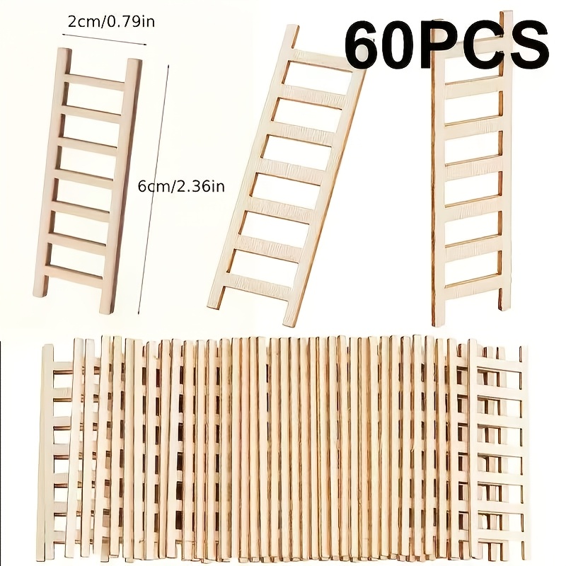Image of 60pcs Wood Mini Stairs - Diy Staircase For Dollhouse, Miniature Garden Scenes, Birthday Wedding Christmas Decorations | Wood Steps, Cottagecore Party Decor, Material Ornaments (60 Stairs)