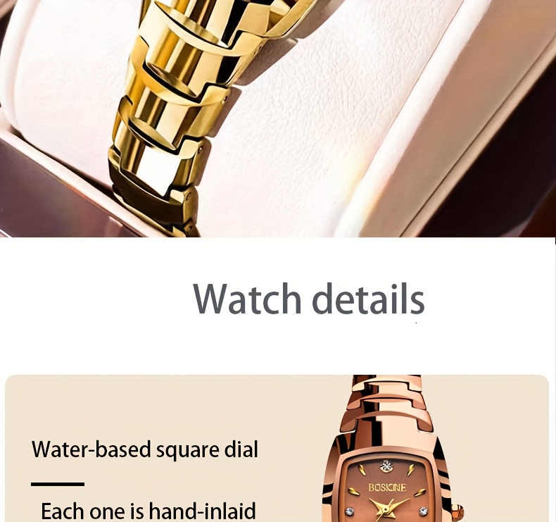 boscine 2024 elegant womens stainless square quartz wrist watch luminous automatic barrel type high end with non rechargeable button battery details 5