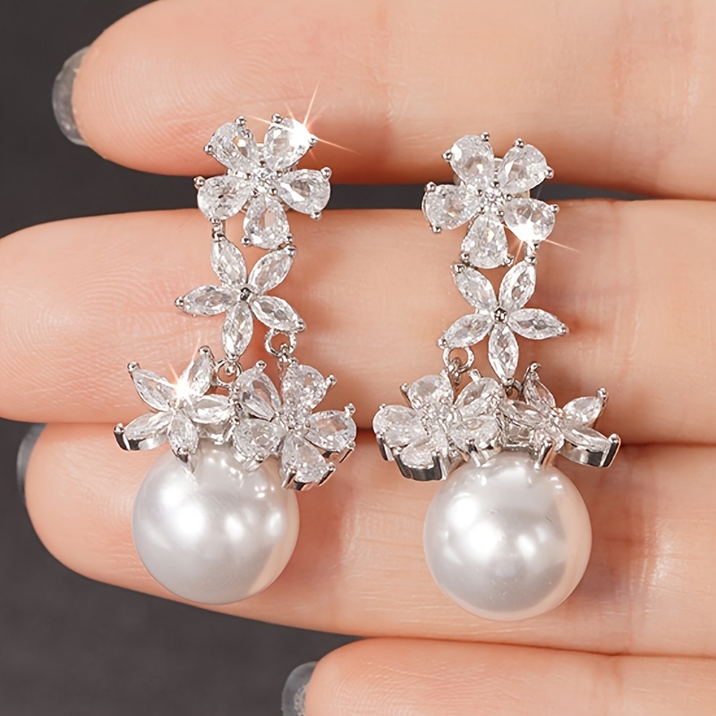 Image of 1 Pair Women's Fashion Dropping Style Earrings Inlaid Synthetic Zirconia Flower Earrings Bride Romantic Wedding Earrings Daily Casual Temperament Earrings Valentine's Day Jewelry Gift
