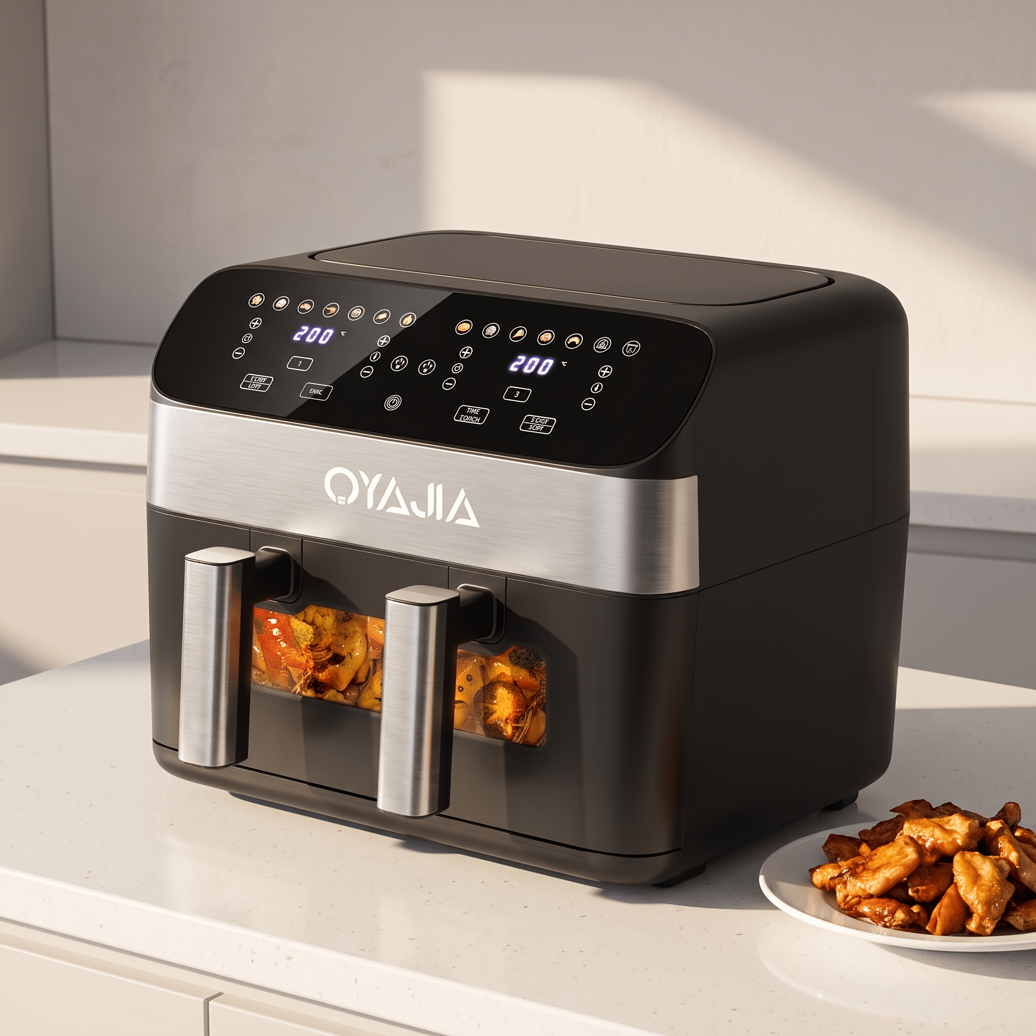 Image of 12 Quart 2-in-1 Air Fryer Oven Combo, Dual Baskets (with Removable Divider), 12 (pizza/fries/steak), Sync End, Window, Stainless Steel 2400w