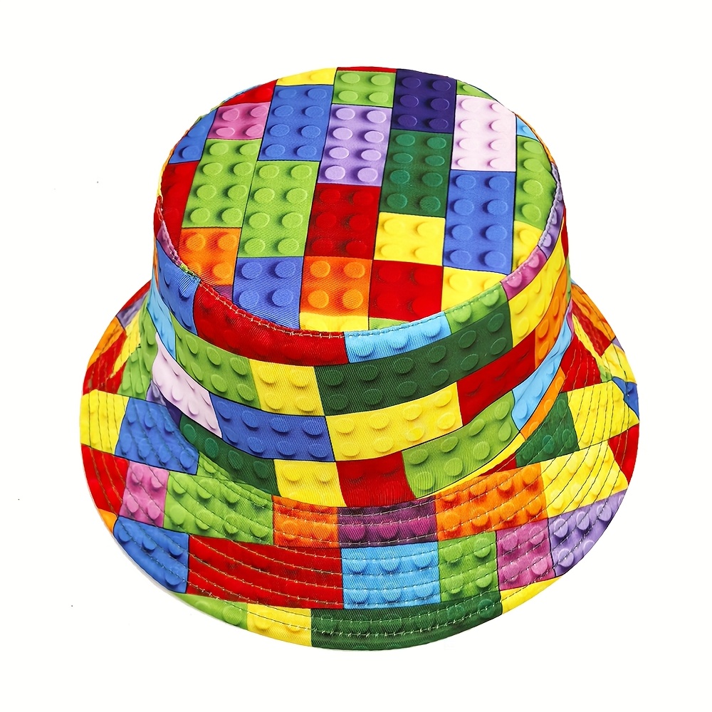 Reversible Fisherman Hat with Colorful Building Blocks Print