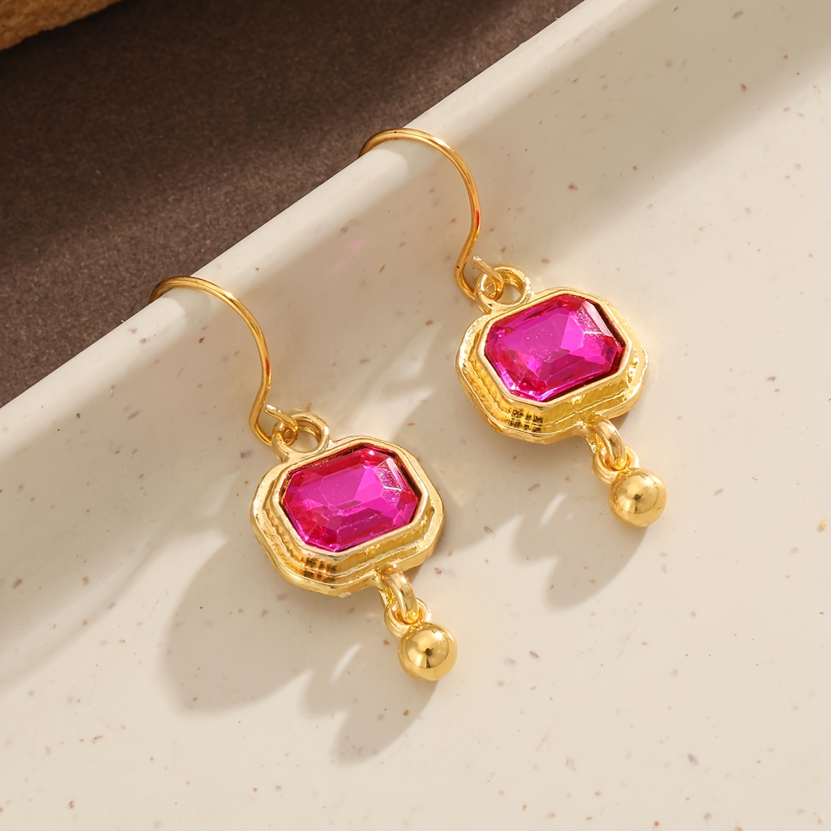 TEMU Vintage-style Rose-red -layered Embossed Golden Women's Earrings, Suitable For Brightening Complexions, , Versatile Earrings For Parties, Daily