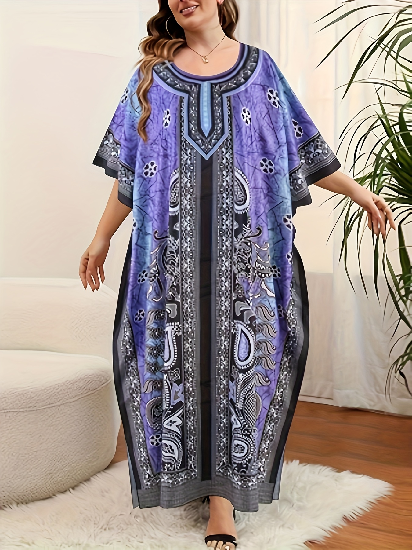 ženski plus veličine paisley print kaftan haljina s