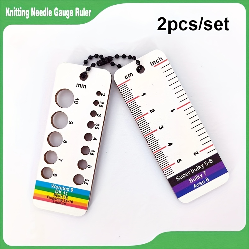 TEMU 2pcs/set Wooden Knitting Needle Gauge And Measuring Ruler, Portable Size Guide For Crochet, Handcraft Tools, Counting Knitting, Quilting And