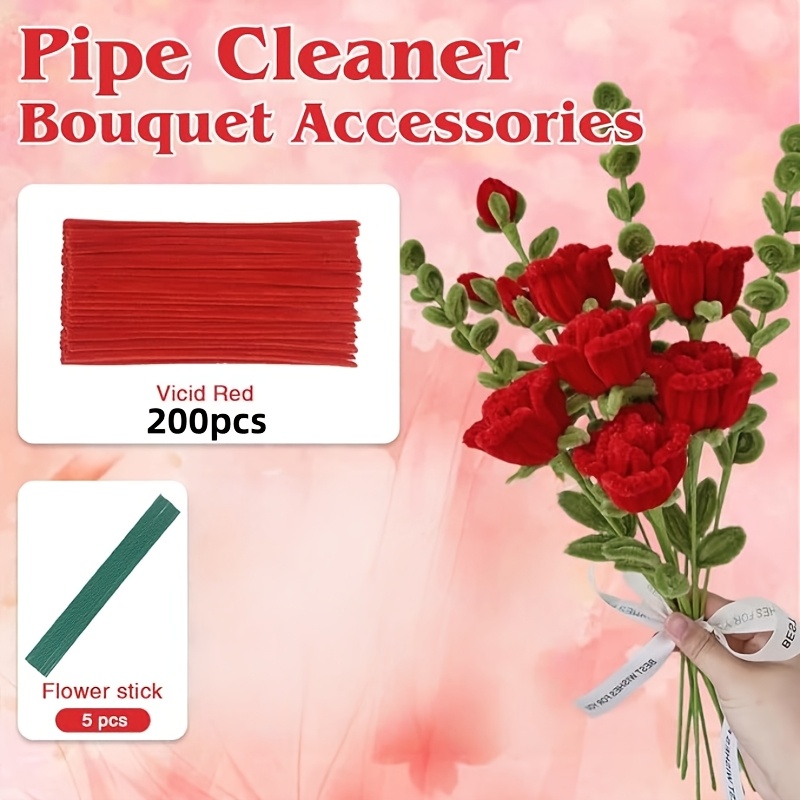 TEMU 205pcs Grand Set de Nettoyage de Tuyaux Rouges - Tiges de Chenille Premium avec Tiges de Fleurs, pour et l'Artisanat, Décorations , Halloween