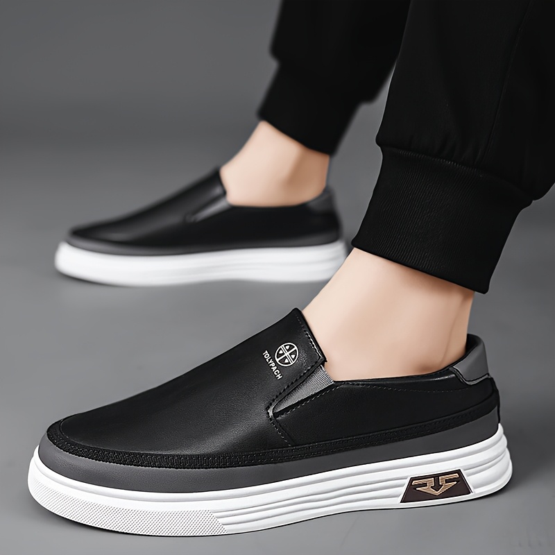 mens slip loafers breathable black casual shoes white sole Temu