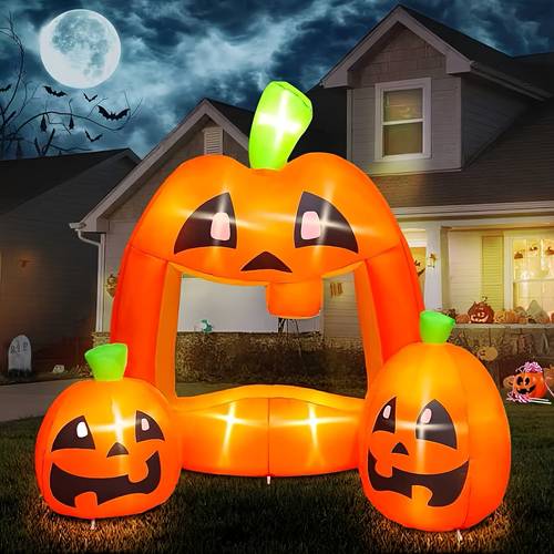 7ft halloween inflatables pumpkin photo booth blow up quirky pumpkin photo frame inflatables leds holiday blow up inflate decorations for outdoor indoor lawn yard display decor