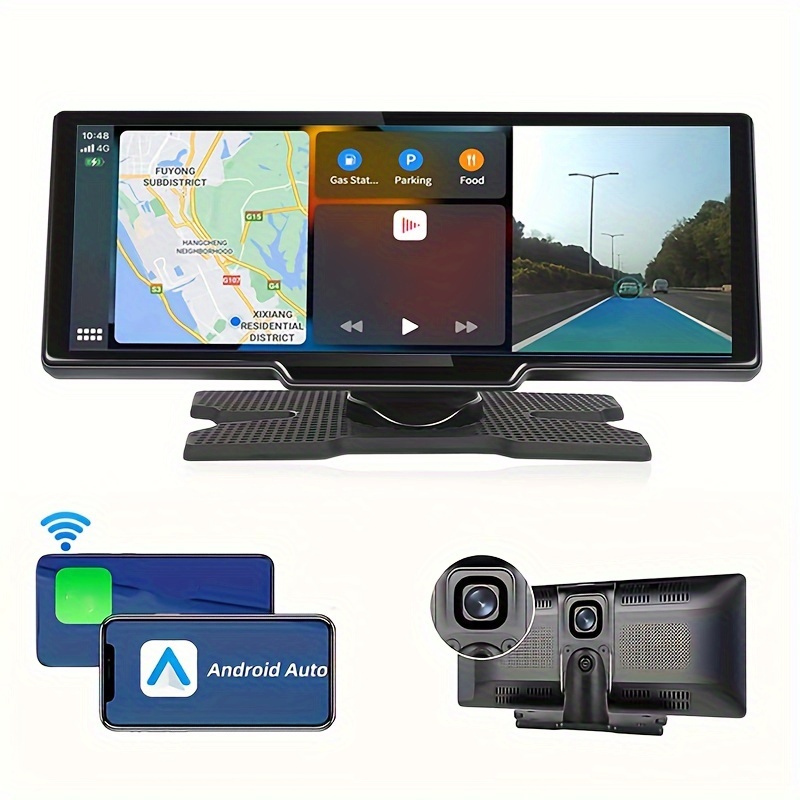 Moniteur de voiture sans fil carplay portable 10 pouces android auto  tablette stéréo multimédia navigation multimédia 2k dash cam 24h moniteur  de parc