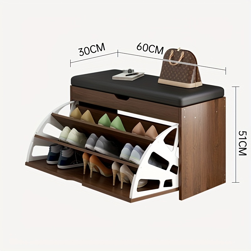 à chaussures de 23,62 pouces,   multifonction intégrée pour hall, chambre et couloir, avec 3 niveaux de rangement, coussin en simili cuir souple,    , facile à installer, cadeau idéal 1