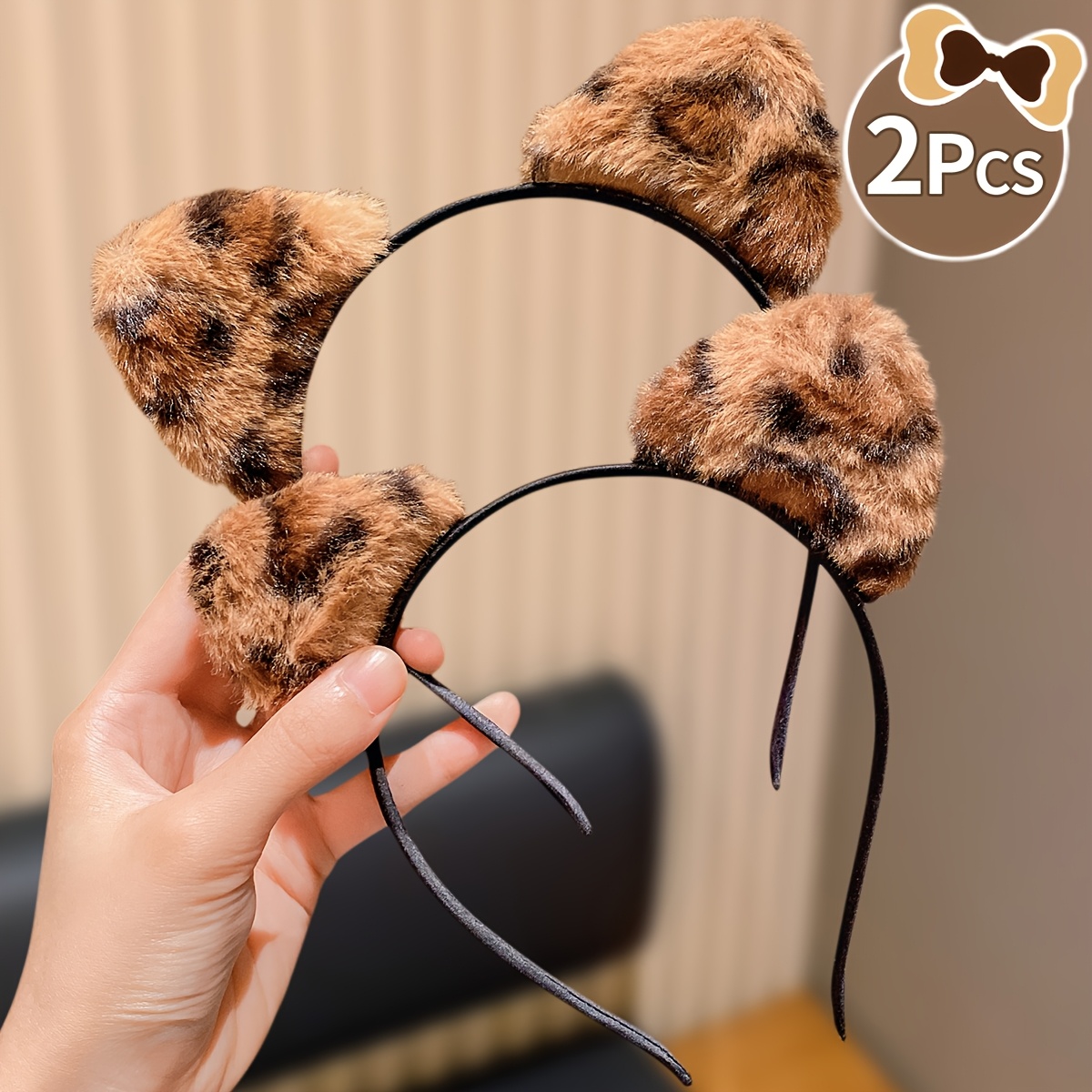 TEMU 2pcs Autumn Winter Leopard Print Women Headbands, Gift For, Cute Cat Ear Hair Bands, Suitable For Women's Makeup, Party Photography Hairstyles,