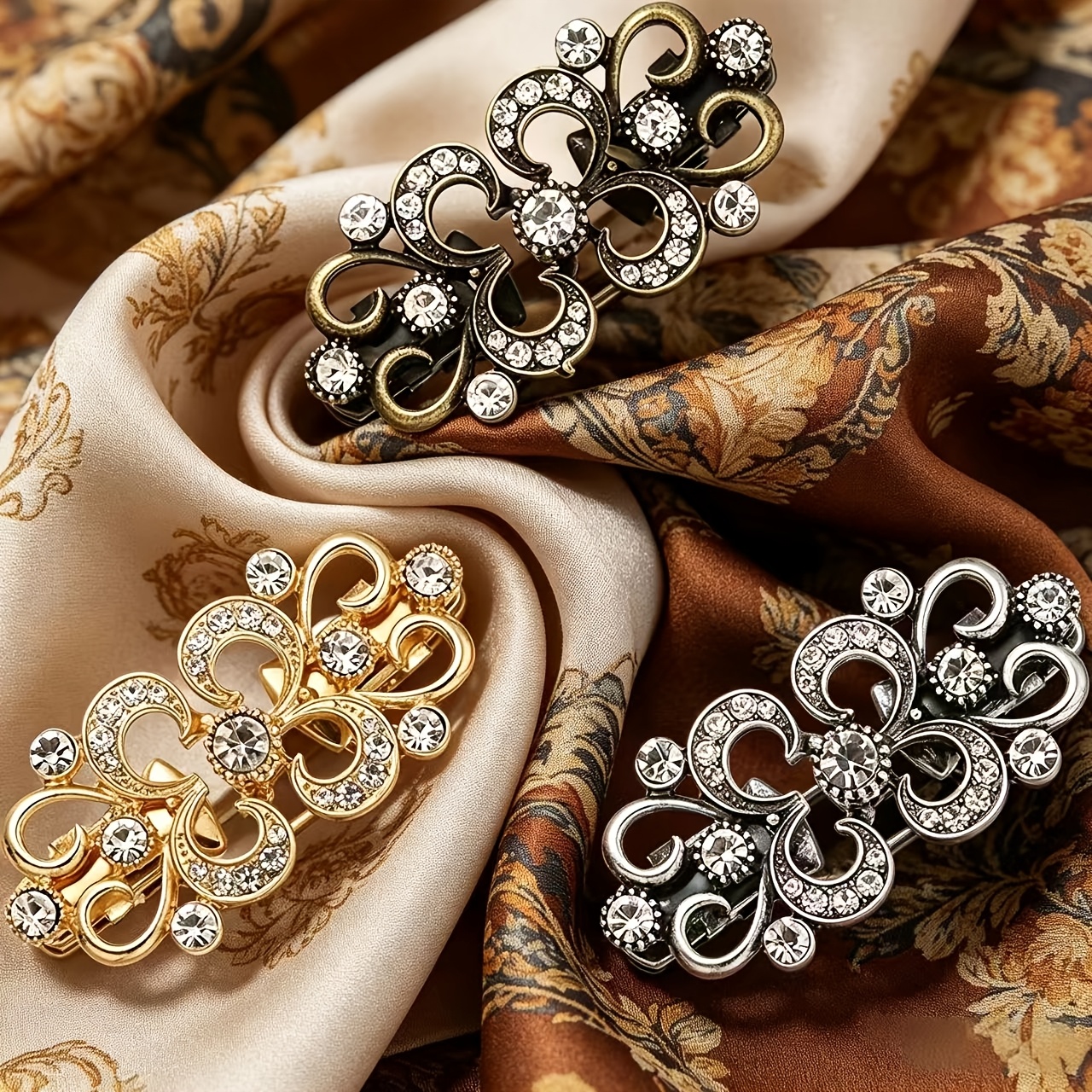 TEMU Set, 3pcs Alloy Sweater Clips With Sequins, Suitable For For Women And Men&;s Clothing, Dresses, Shawl Collar Clips, Style 3