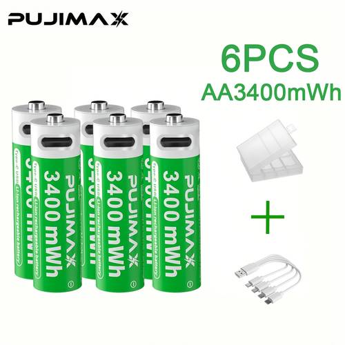 1 5v li ion aa lithium battery 3400mwh battery durable type c charging port usb rechargeable suitable for alarm clock wireless mouse office and home